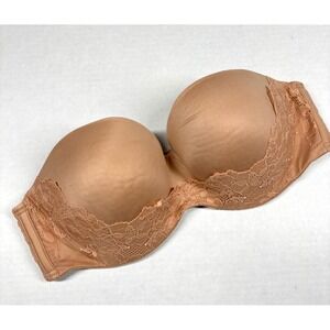 Victoria's Secret 34D Body By Victoria Lined‎ Strapless Nude Beige Padded VS EUC
